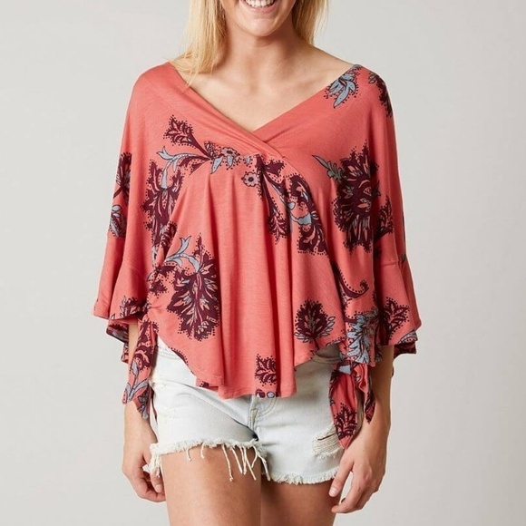 Free People Maui Wowie blouse coral pink floral - Picture 2 of 8